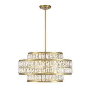 Renzo 22 in. W x 12 in. H 4-Light Warm Brass Statement Pendant Light with Crystal Accents