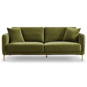 Dakotah 83 in. Round Arm Velvet Rectangle Modern Sofa in Olive Green