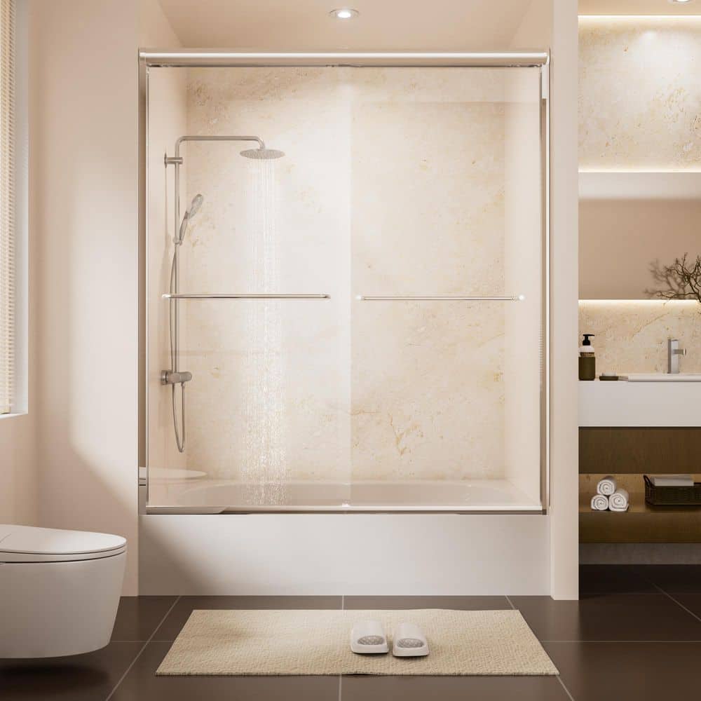60 in. W x 60 in. H Double Sliding Framed Tub Door in Matte Black with SGCC 1/4 in. (6 mm) Tempered Clear Glass price history on PriceWatchPro