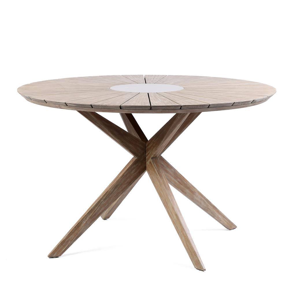Light Eucalyptus and Concrete Outdoor Dining Set with Rope Chairs
