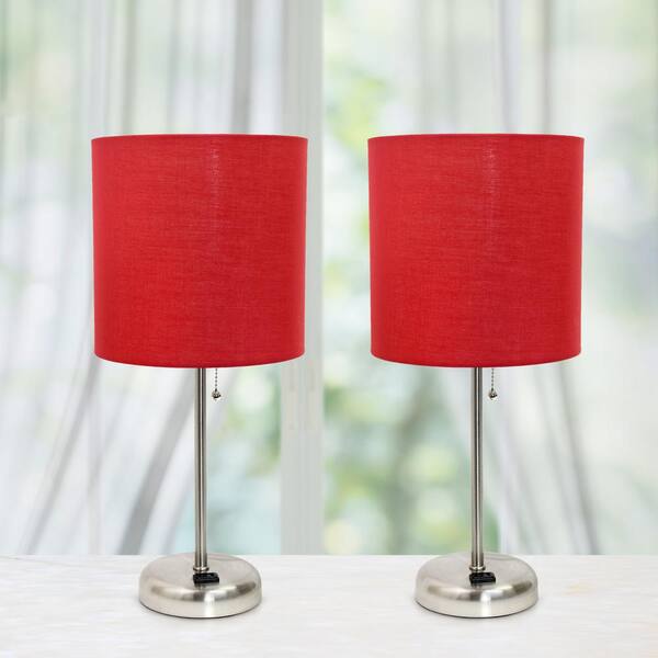 Simple Designs Desk Lamp With USB Outlet - Navy Blue Fabric Shade