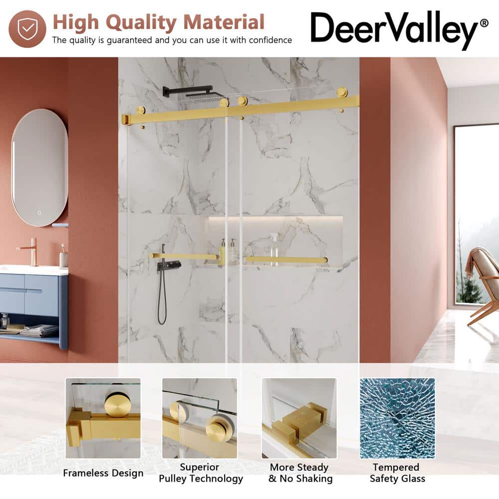 Concord Gold Frameless Sliding Shower Door with Tempered Glass