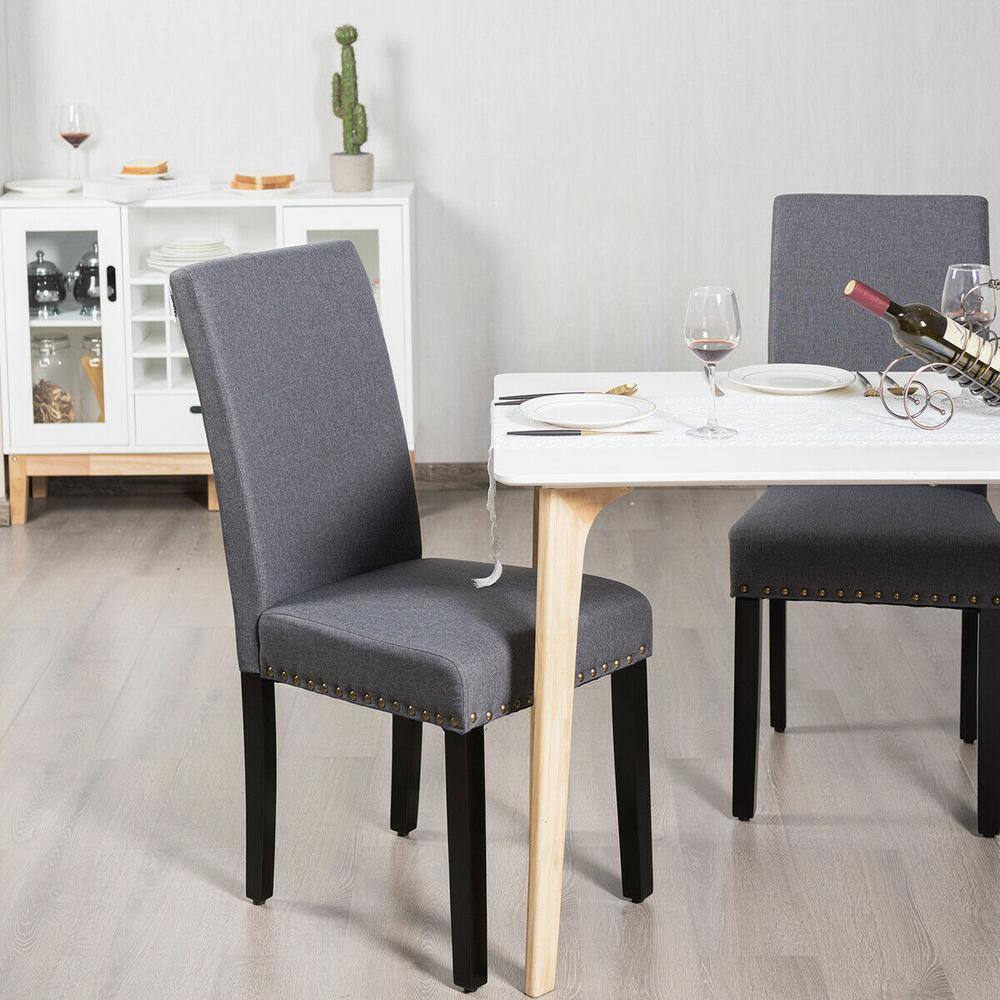 Set of 2 Gray Linen Upholstered Parsons Side Chairs