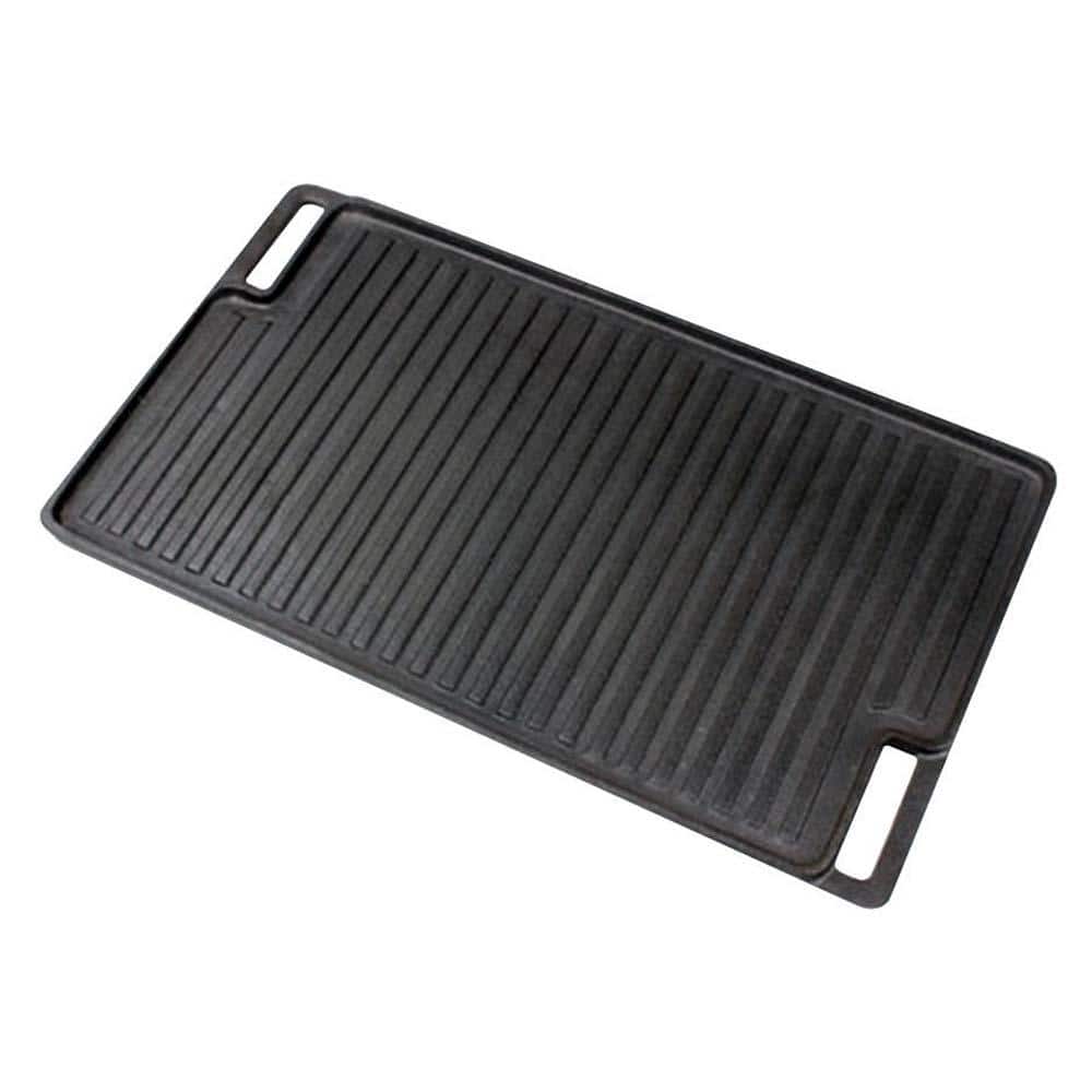 NutriChef Cast Iron Reversible Grill Plate - Griddle Skillet Flat Grill Pan  For Stove Top - Gas Range Grilling Pan w/ 2 Holder For Electric Stovetop