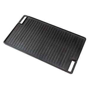Reversible 18 in. Cast Iron Grill Pan in Black with Heat-Resistant Oven Grab Mitt