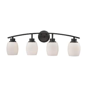 Casual Mission 4-Light Oil Rubbed Bronze with White Lined Glass Bath Light