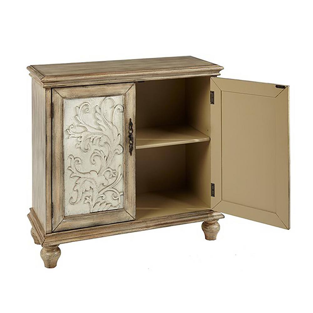 Grayson Cream and Brown Floral 2-Door Cabinet with Adjustable Shelf