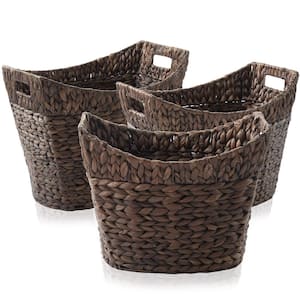 Brown Espresso 19.75 in. x 14.75 in. Wicker Hyacinth Decorative Baskets Oval Laundry Storage Totes Sm, Md, Lg (Set of 3)