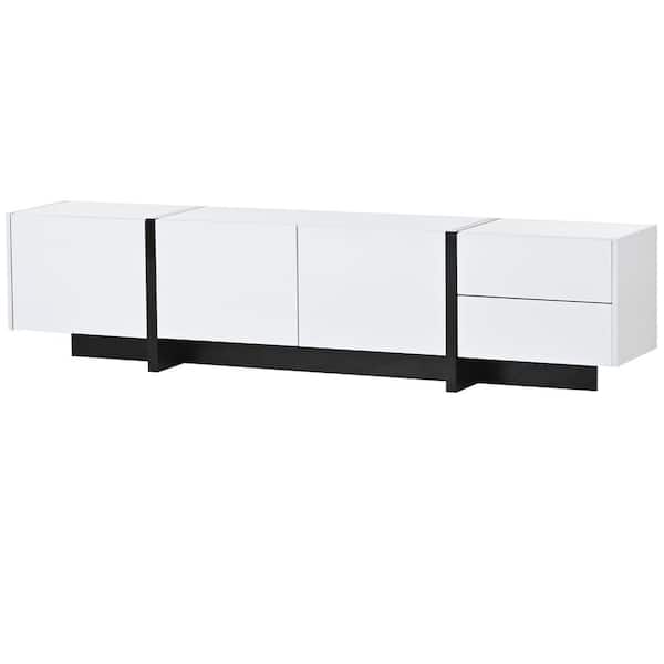 Polibi White TV Stand Fits TV's up to 80 in. with High Gloss UV Surface