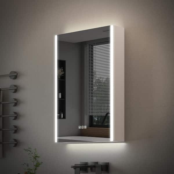 ANGELES HOME 20 in. W x 30 in. H Rectangular Surface Mounted LED Medicine Cabinet with Mirror with Light, High Light Strip, Left