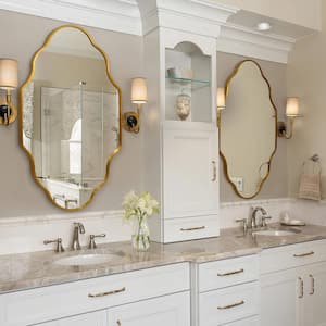 20 in. W x 36 in. H Scalloped Gold Aluminum Alloy Framed Wall Mirror Irregular Decorative Mirror (2-Pieces)