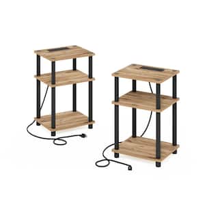 13.39 in. Flagstaff Oak/Black Rectangle Wood End Table with USB and Type-C Charging Port (Set of 2)