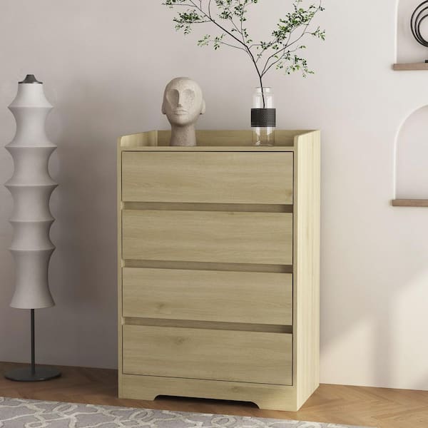 25.6 in. W Natural 4 Drawer Dresser Chest of Drawers for Bedroom, Waterproof MDF Cabinet with Anti-Tip Device