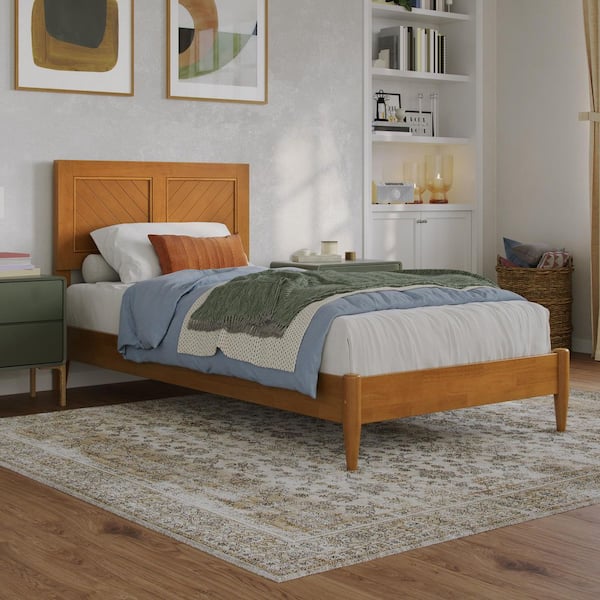 Berkshire Light Toffee Natural Bronze Solid Wood Frame Twin XL Low Profile Platform Bed
