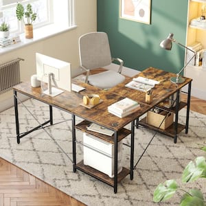 95 in. Rustic Brown L-Shaped Computer Desk with Storage Shelves