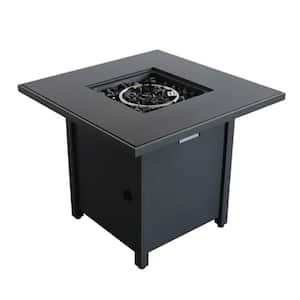 30 in. Powder coated Metal Outdoor Fire Pit Table with Smoked Glass Top and Lava Rocks for Patio, Deck, Gray