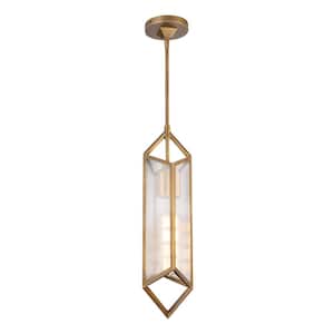 Cairo 19 in. 1 Light 60-Watt Ribbed Glass/Vintage Brass Pendant Light