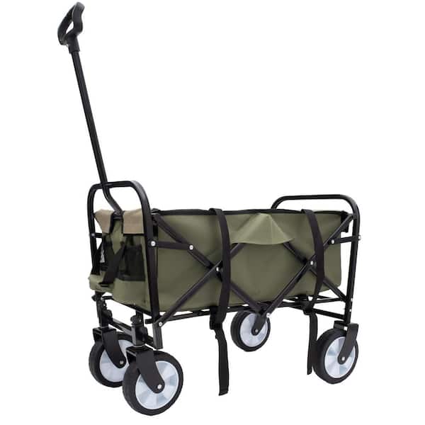 Otryad 9.74 cu. ft. Army Green Fabric Wagon Cart Folding Outdoor Garden Cart w/ All-Terrain Wheels for Camping Shopping Fishing