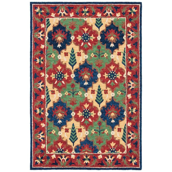 Heritage 6 ft. x 9 ft. Red/Green Border Floral Area Rug
