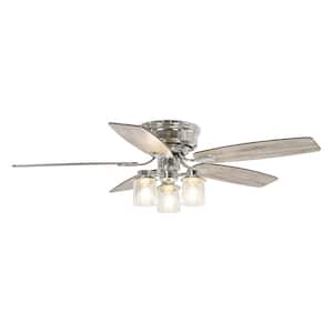 Anyan 52 in. LED Indoor Chrome Flush Mounted Ceiling Fan with Light Kit and Remote Control