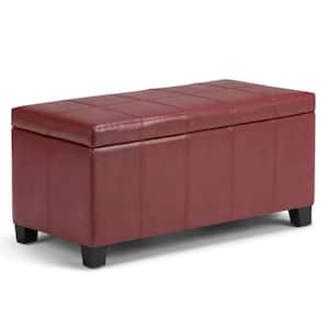 Dover 36 in. Contemporary Storage Ottoman in Radicchio Red Faux Leather