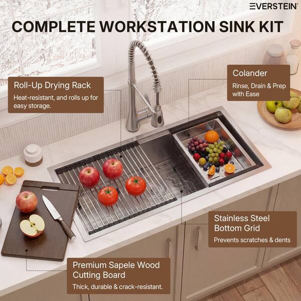 EVERSTEIN 32 in. Drop-In/Undermount Single Bowl 16-Gauge Stainless