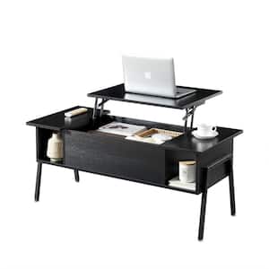 Lift Top Coffee Table with Storage- Wood Living Room Tables with Hidden Compartments, Dining Desk, Black