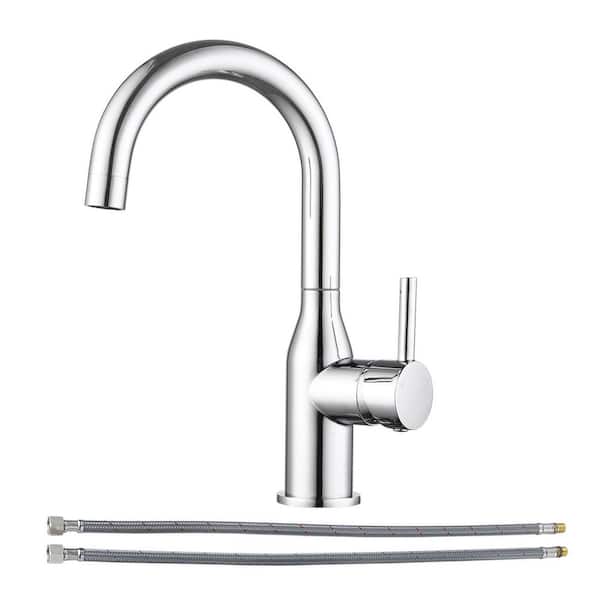 Deck Mount Single Handle Single Hole Bar Faucet with 360° Swivel Spout and Supply Lines in Polished Chrome