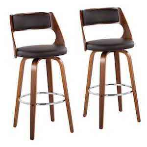 Cecina 40.25 in. Bar Stool in Brown Faux Leather and Walnut Wood (Set of 2)