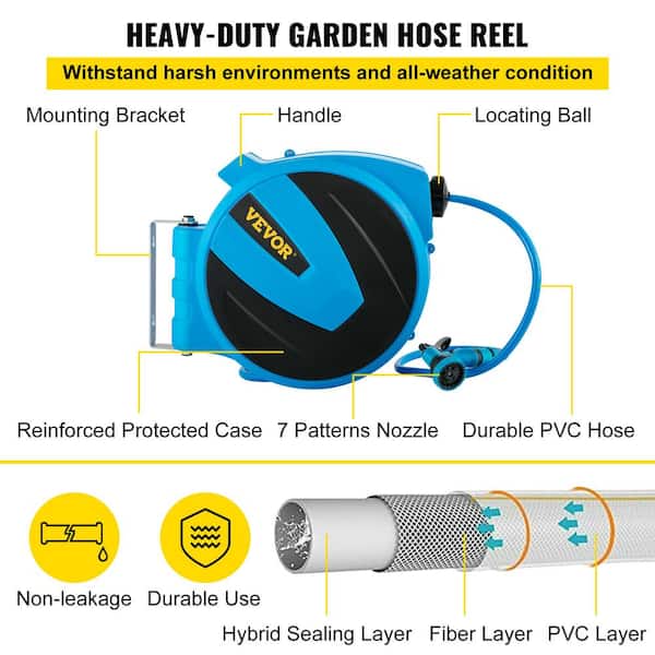 VEVOR Retractable Hose Reel, 5/8 inch x 50 ft, Any Length Lock