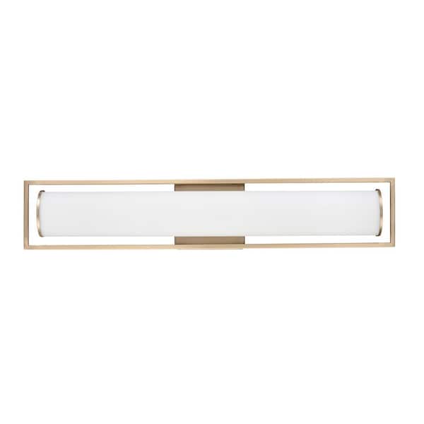 Teylor 24 in. 1 LED-Light Modern Gold Vanity-Light with White Shade
