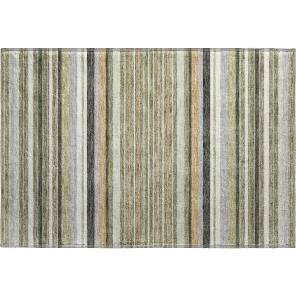 Mayfield Premium Machine Washable Abstract AMF2330 Olive 3 ft. x 4 ft. Area Rug