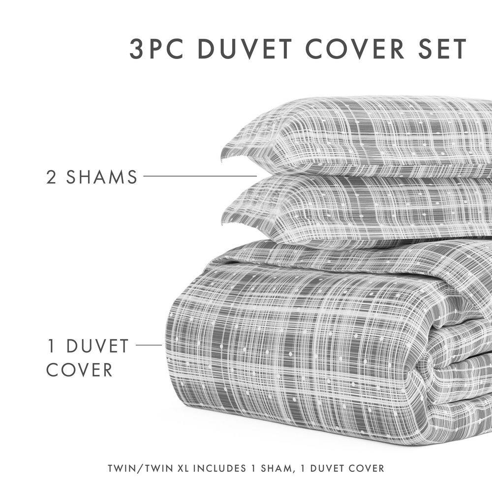 Gray Polka Dot Microfiber Queen Duvet Cover Set with Shams