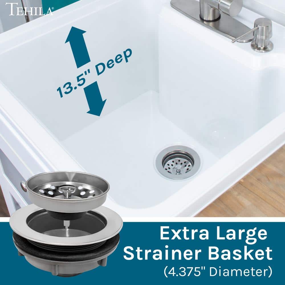 White Freestanding Laundry Sink Cabinet with Stainless Steel Faucet
