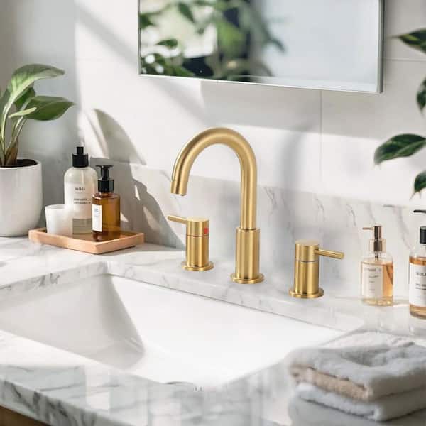8 in. Widespread Double Handle Bathroom Faucet with Pop-Up Drain in Gold