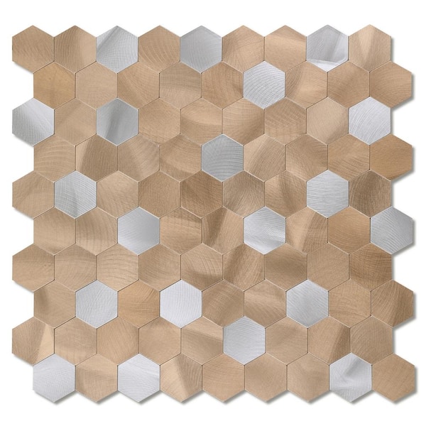 Yipscazo Metal Collection Gold 12 in. x 12 in. PVC Peel and Stick Tile (5 sq. ft./5-Sheets)