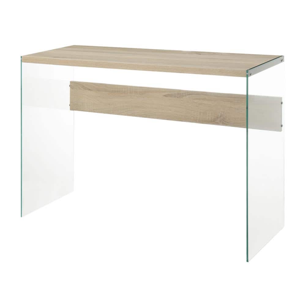 Weathered White Glass-Top Console Table with Storage