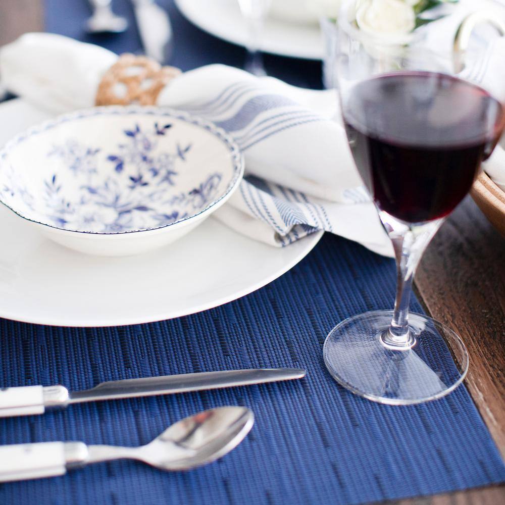 Grasscloth Blue Reversible Vinyl Indoor Outdoor Placemats, Set of 12