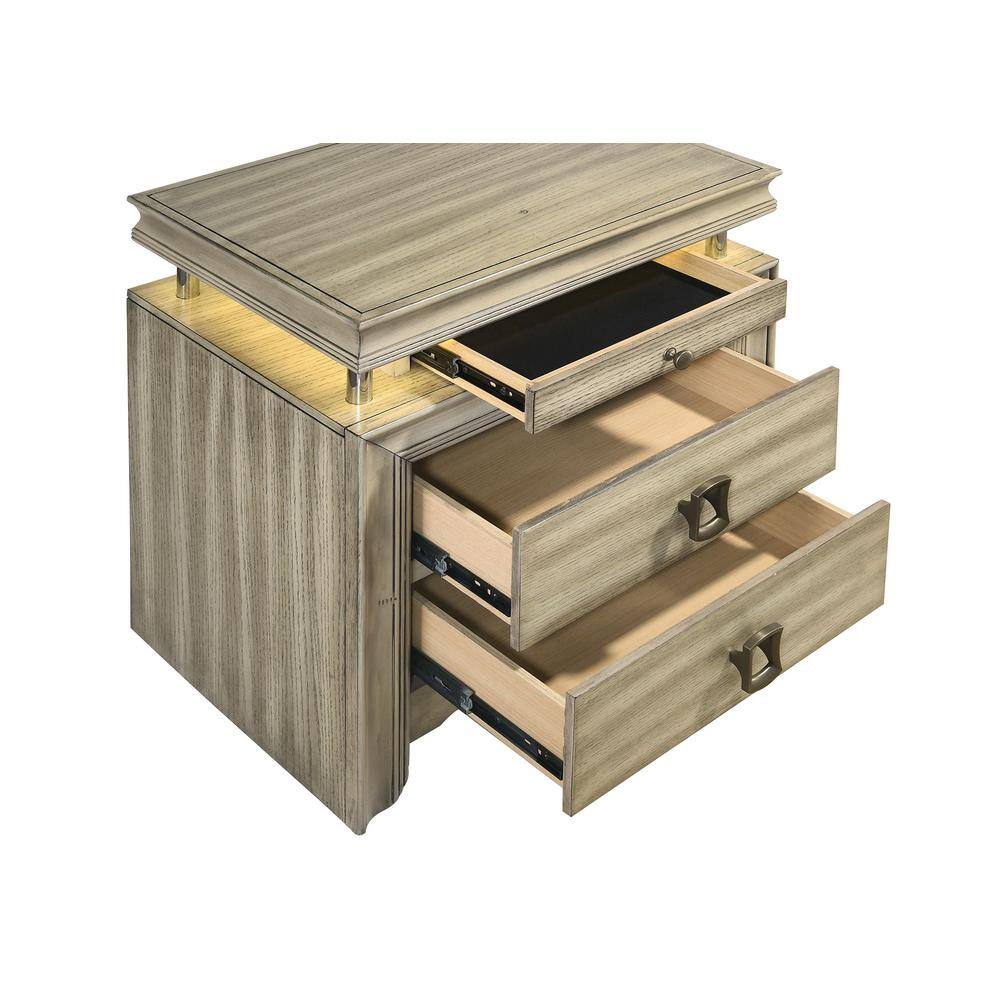 Giselle Beige 3-Drawer Nightstand with LED Light