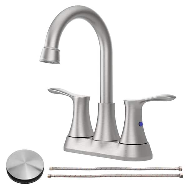 waterpar 4 in. Centerset Double Handle Bathroom Faucet with Pop-up Drain and Supply Lines in Brushed Nickel