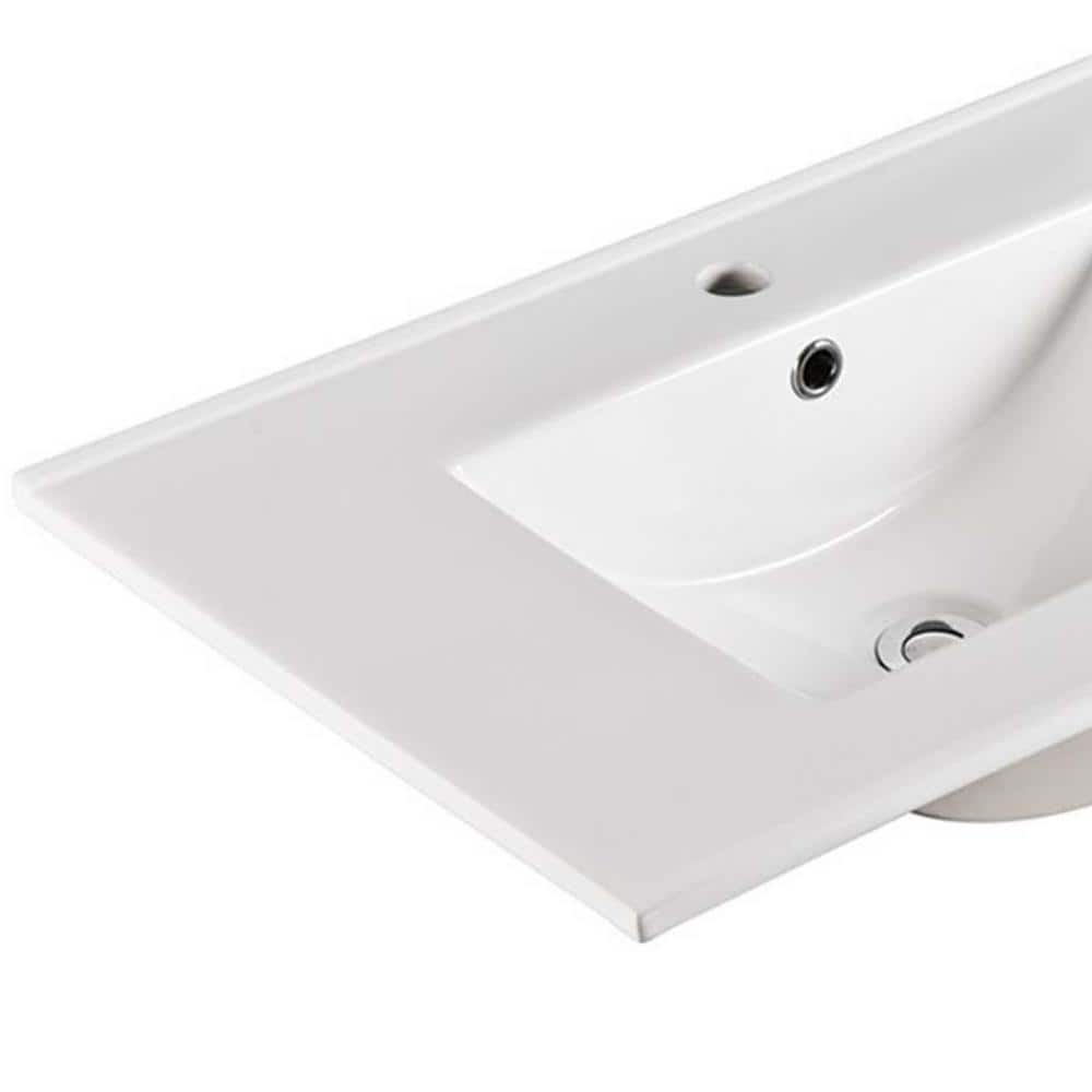 White Ceramic Single Sink Vanity Top with Overflow