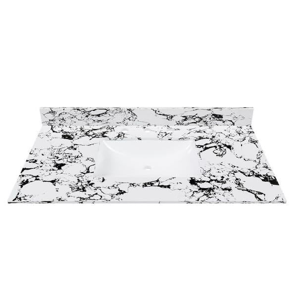 43 in. W x 22 in. D Sintered Stone Rectangular Vanity Top in Panda White with Undermount Ceramic Sink and Backsplash
