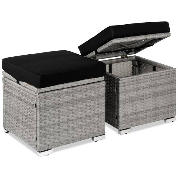 Best Choice Products Grey Wicker Outdoor Ottomans Storage Box Footstool