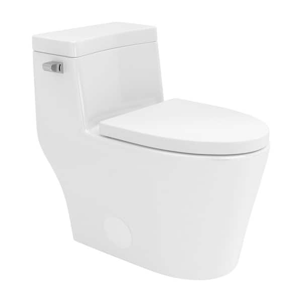 12 in. Rough-In 1-piece 1.28/1.1 GPF Single Flush Elongated Toilet in White Seat Included
