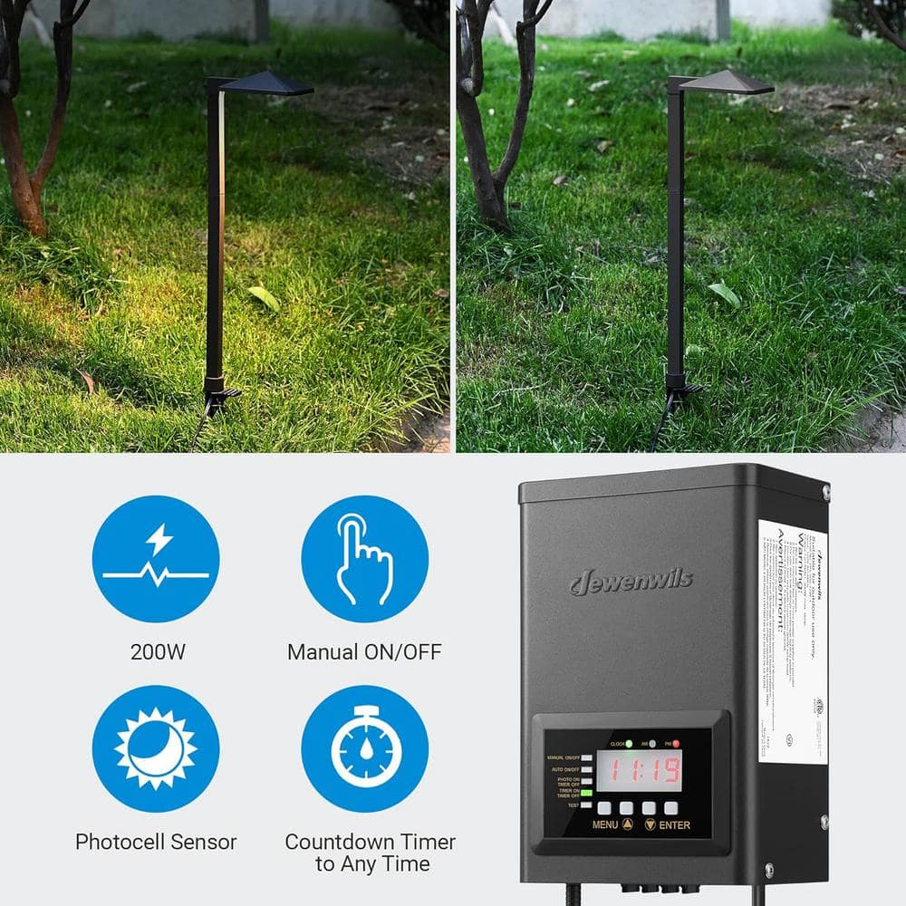200W Stainless Steel Low Voltage Landscape Transformer with Timer