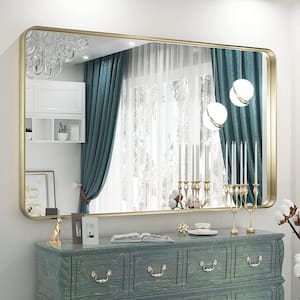 55 in. W x 36 in. Rectangle Wall Mirror Bathroom Vanity Mirror in Gold Modern Brushed Metal Framed