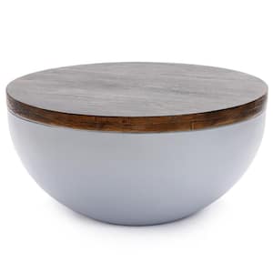 31.5 in. Gray and Brown Round MgO Indoor and Outdoor Coffee Table