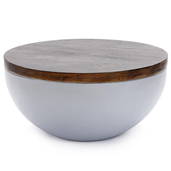 LuxenHome 31.5 in. Gray and Brown Round MgO Indoor and Outdoor Coffee Table