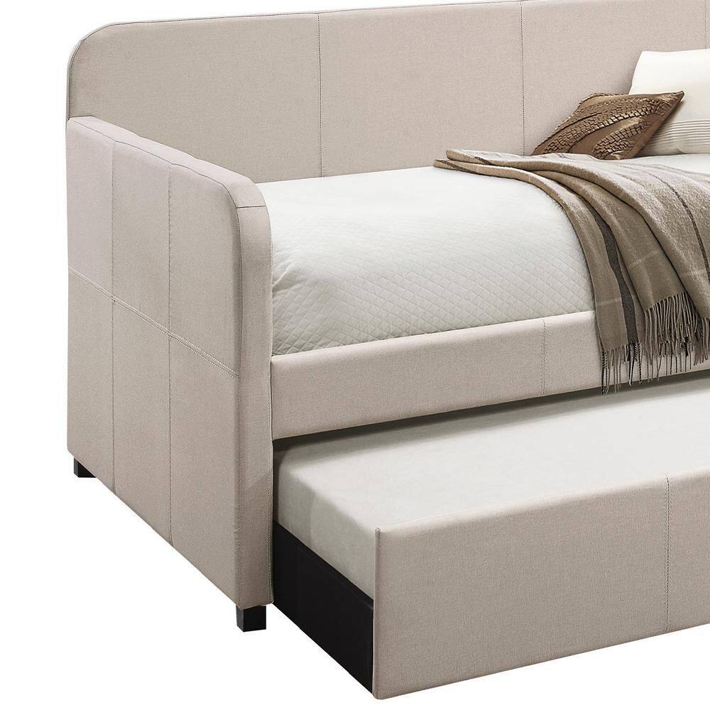Beige Twin Upholstered Wood Frame Daybed with Trundle