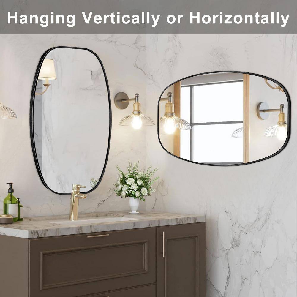 Crane Lake Large Black Oval Metal Framed Bathroom Mirror